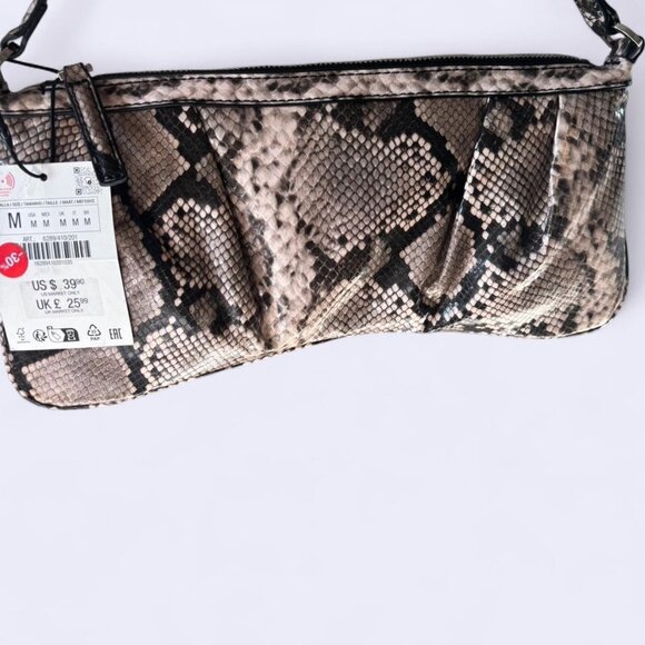 NWT Zara Women's Grey Snakeskin Top Zip Shoulder Bag Handbag Purse - Picture 2 of 3